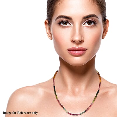 Multi-Tourmaline Beaded Necklace (18 Inches) in Platinum Over Sterling Silver 50.00 ctw