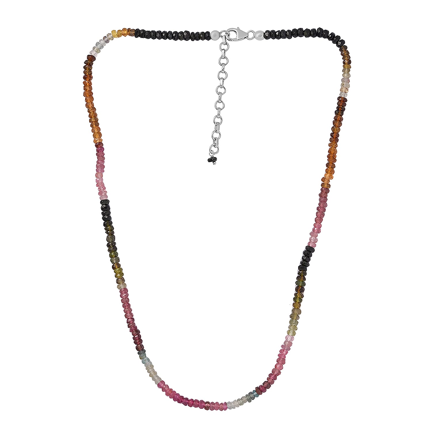 Multi-Tourmaline Beaded Necklace (18 Inches) in Platinum Over Sterling Silver 50.00 ctw