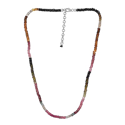Multi-Tourmaline Beaded Necklace (18 Inches) in Platinum Over Sterling Silver 50.00 ctw