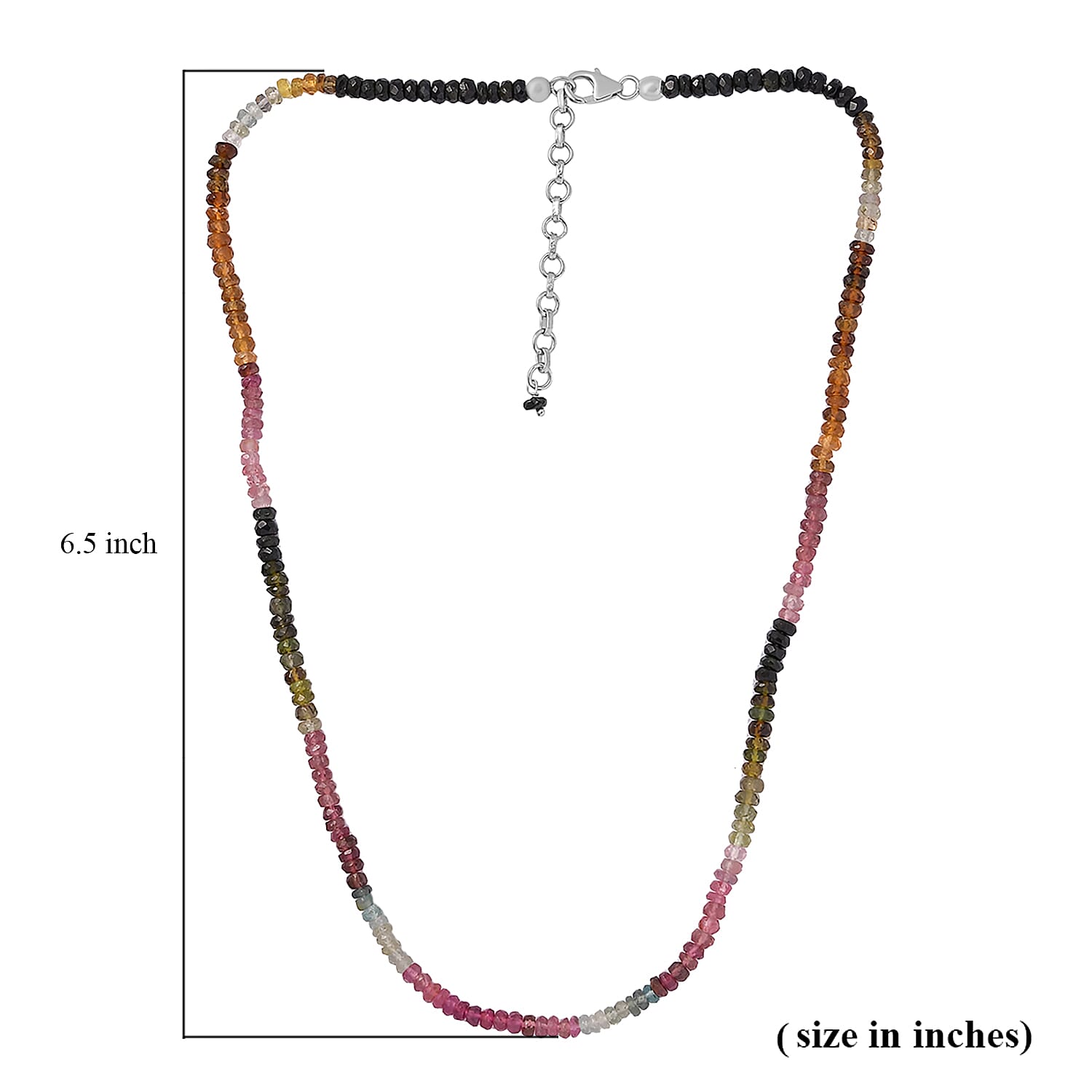 Multi-Tourmaline Beaded Necklace (18 Inches) in Platinum Over Sterling Silver 50.00 ctw