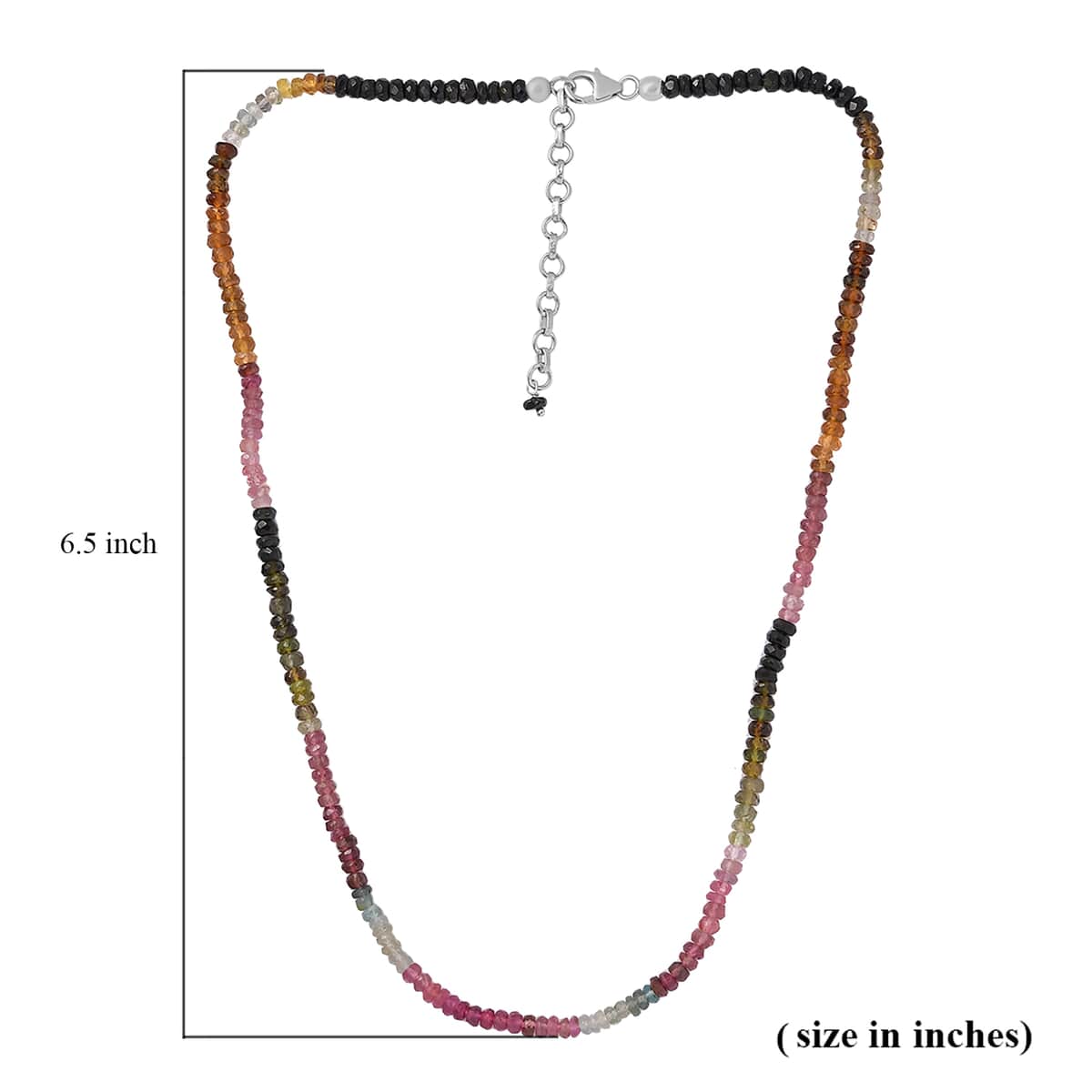 Multi-Tourmaline Beaded Necklace (18 Inches) in Platinum Over Sterling Silver 50.00 ctw image number 5