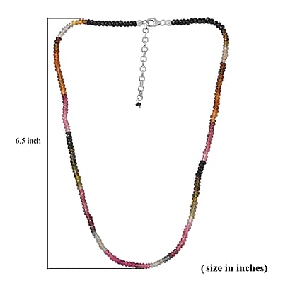 Multi-Tourmaline Beaded Necklace (18 Inches) in Platinum Over Sterling Silver 50.00 ctw