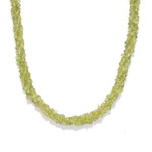 Hebei Peridot Chips 3 Strand Necklace 20 Inches in Platinum Over Sterling Silver 184.85 ctw