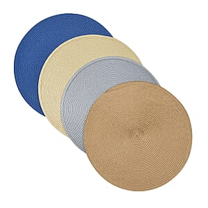 Set of 4 Ivory, Beige, Blue, Gray Round Placemat for Protect Table
