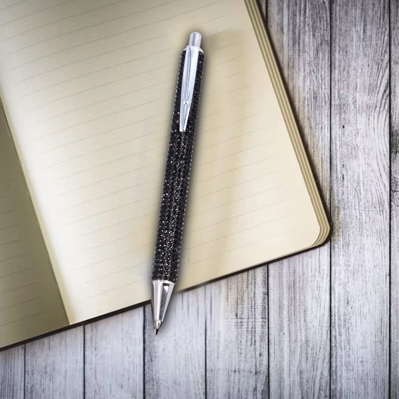 Black Ball Pen-with 2 Piece Set of 1 Austrian Crystal in Black Replacement ink | Stationary Set | Unique Corporate Gifts | Personalized Stationary Sets