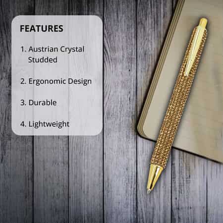Gold Ball Pen-with 2 Piece Set of 1 Austrian Crystal in Black Replacement ink , Stationary Set , Unique Corporate Gifts , Personalized Stationary Sets image number 2
