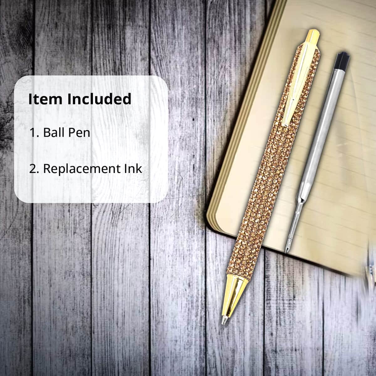 Black Ball Pen-with 2 Piece Set of 1 Artificial Diamond in Black Replacement ink 5.5"x0.59" image number 3
