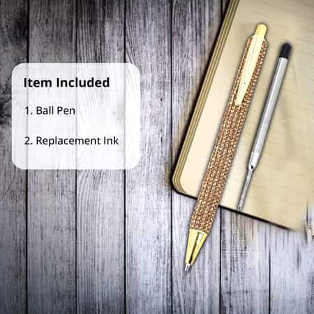 Gold Ball Pen-with 2 Piece Set of 1 Austrian Crystal in Black Replacement ink , Stationary Set , Unique Corporate Gifts , Personalized Stationary Sets image number 3