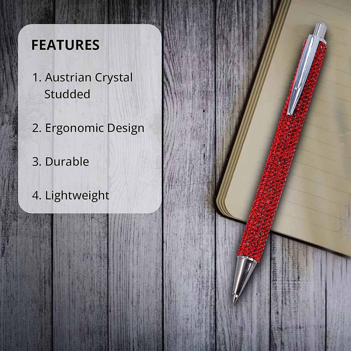 Red Ball Pen-with 2 Piece Set of 1 Austrian Crystal in Black Replacement ink | Stationary Set | Unique Corporate Gifts | Personalized Stationary Sets image number 2