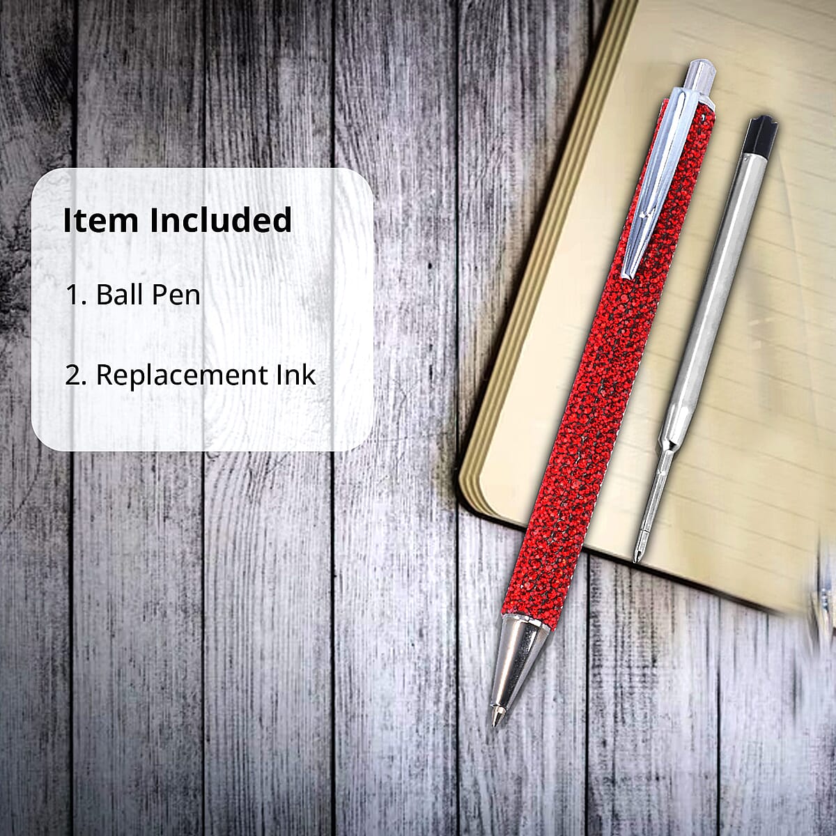 Red Ball Pen-with 2 Piece Set of 1 Austrian Crystal in Black Replacement ink | Stationary Set | Unique Corporate Gifts | Personalized Stationary Sets image number 3