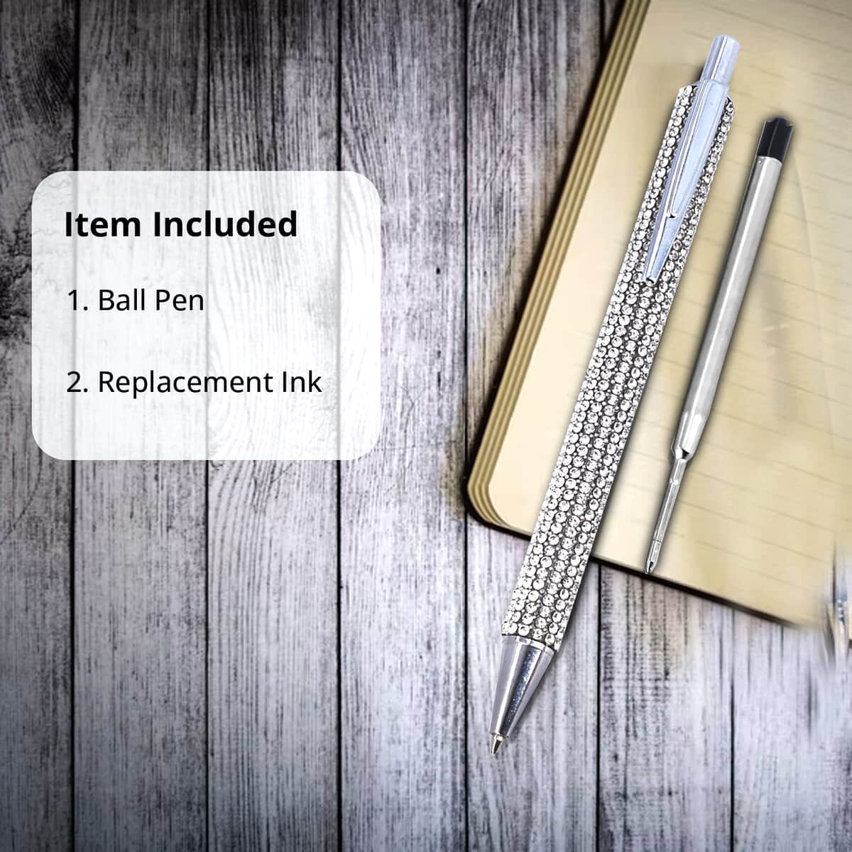 White Ball Pen-with 2 Piece Set of 1 Austrian Crystal in Black Replacement ink | Stationary Set | Unique Corporate Gifts | Personalized Stationary Sets image number 3