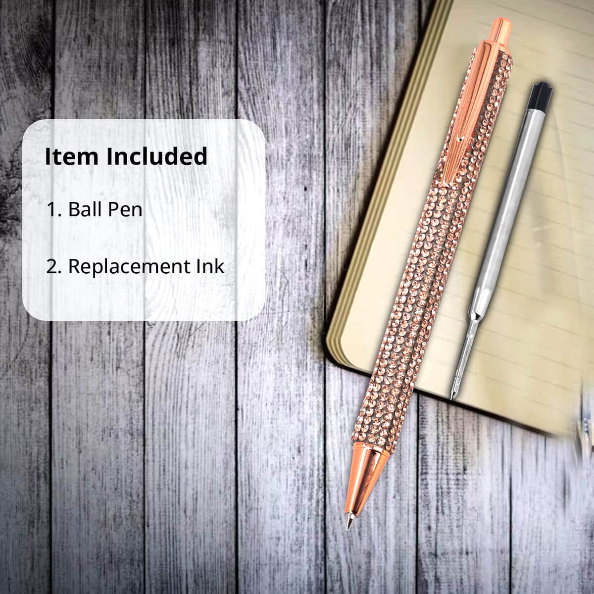 Rose Gold Ball Pen-with 2 Piece Set of 1 Austrian Crystal in Black Replacement ink , Stationary Set , Unique Corporate Gifts , Personalized Stationary Sets image number 2