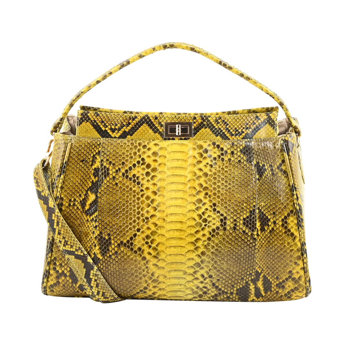 The Pelle Collection Handmade 100% Genuine Python Leather Golden & Yellow Tote Bag with Detachable and Adjustable Strap image number 0