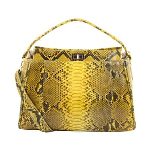 The Pelle Collection Handmade 100% Genuine Python Leather Golden & Yellow Tote Bag with Detachable and Adjustable Strap