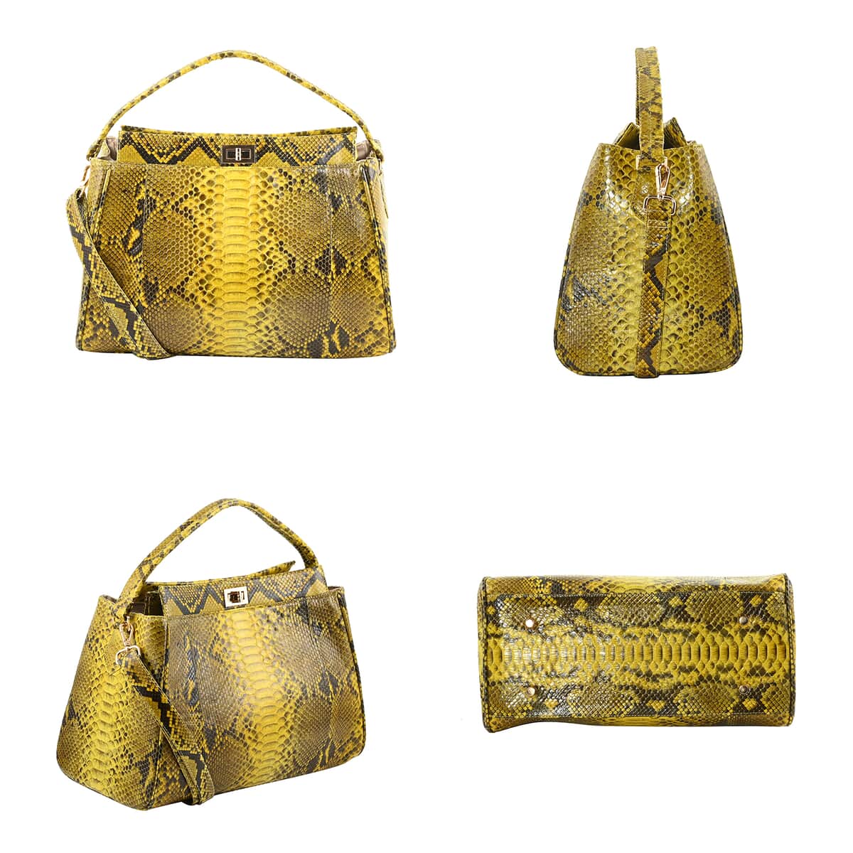 The Pelle Collection Handmade 100% Genuine Python Leather Golden & Yellow Tote Bag with Detachable and Adjustable Strap image number 1