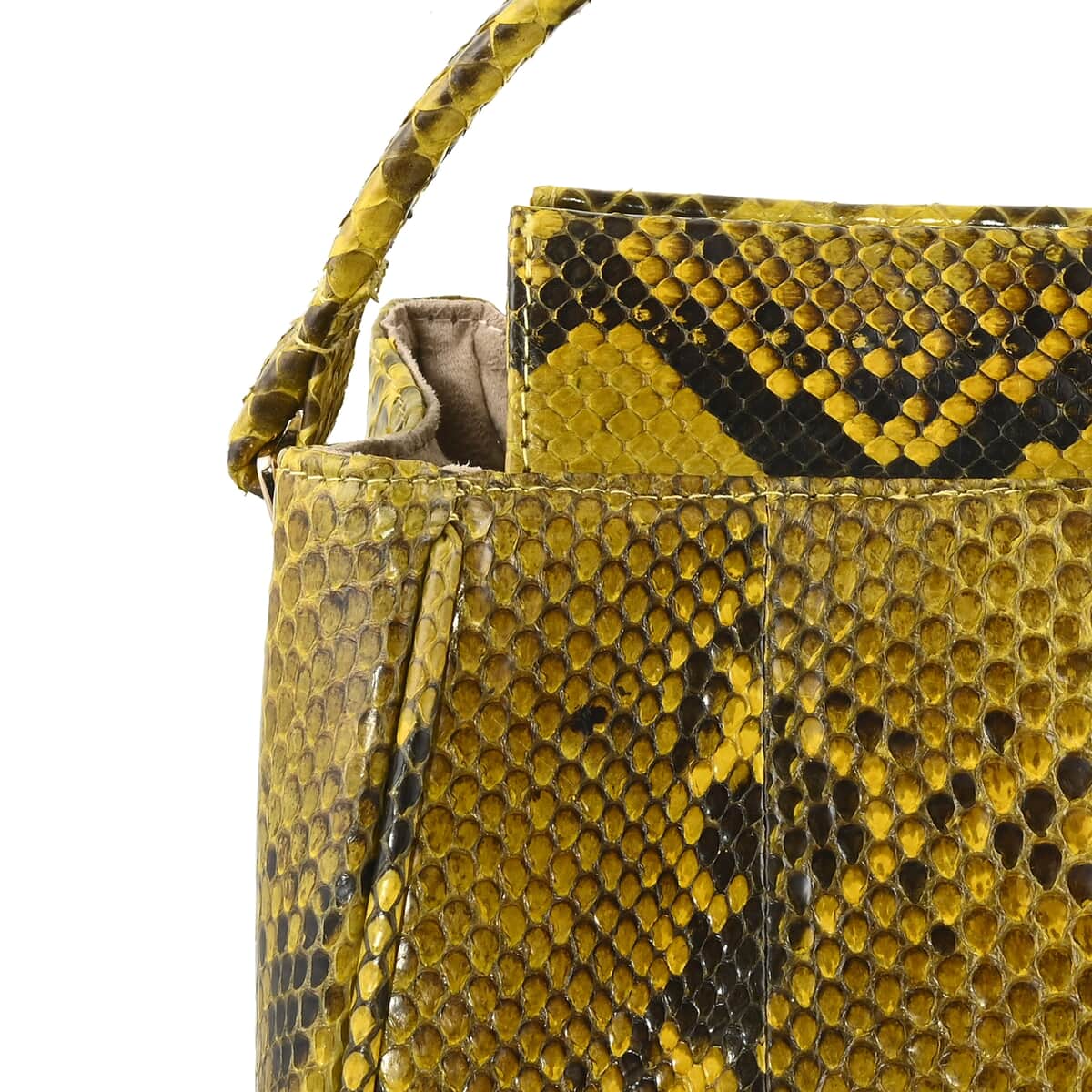 The Pelle Collection Handmade 100% Genuine Python Leather Golden & Yellow Tote Bag with Detachable and Adjustable Strap image number 4