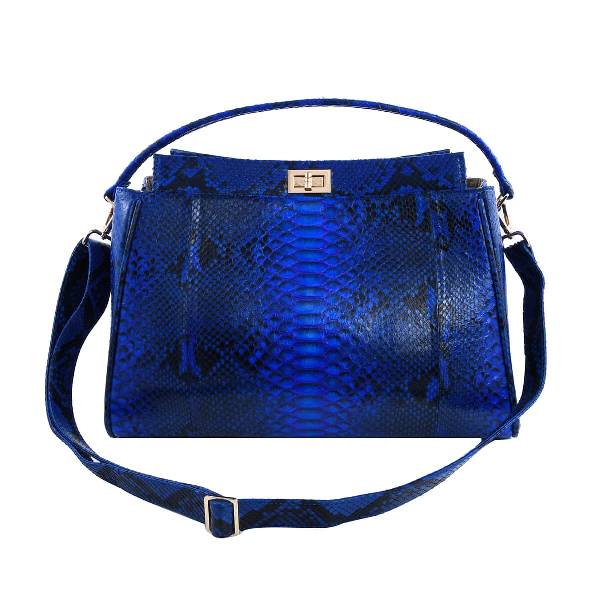 The Pelle Collection Handmade 100% Genuine Python Leather Navy & Blue Tote Bag with Detachable and Adjustable Strap image number 0
