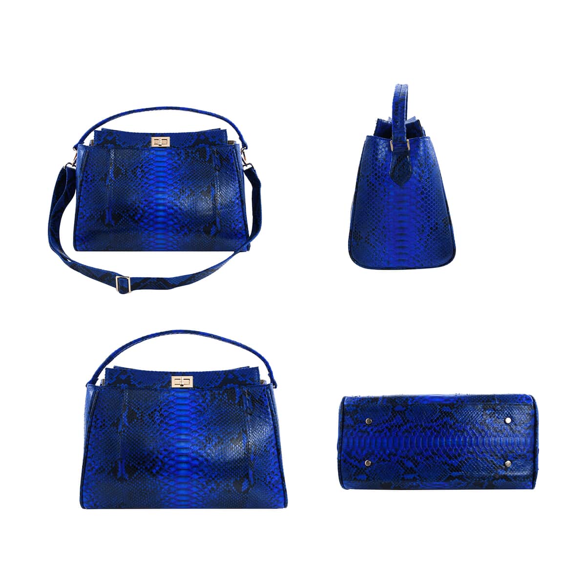 The Pelle Collection Handmade 100% Genuine Python Leather Navy & Blue Tote Bag with Detachable and Adjustable Strap image number 1