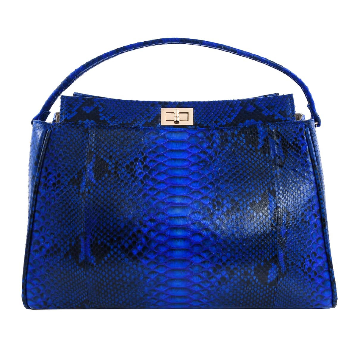 The Pelle Collection Handmade 100% Genuine Python Leather Navy & Blue Tote Bag with Detachable and Adjustable Strap image number 2