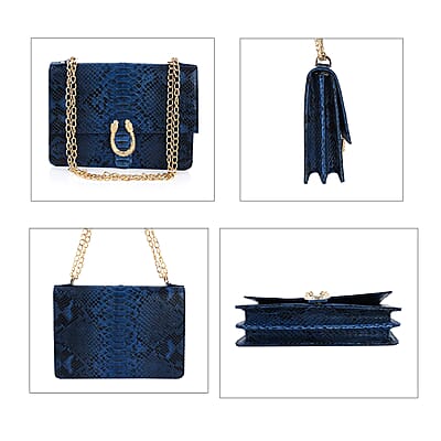 The Pelle Collection Handmade 100% Genuine Python Leather Blue Crossbody Bag