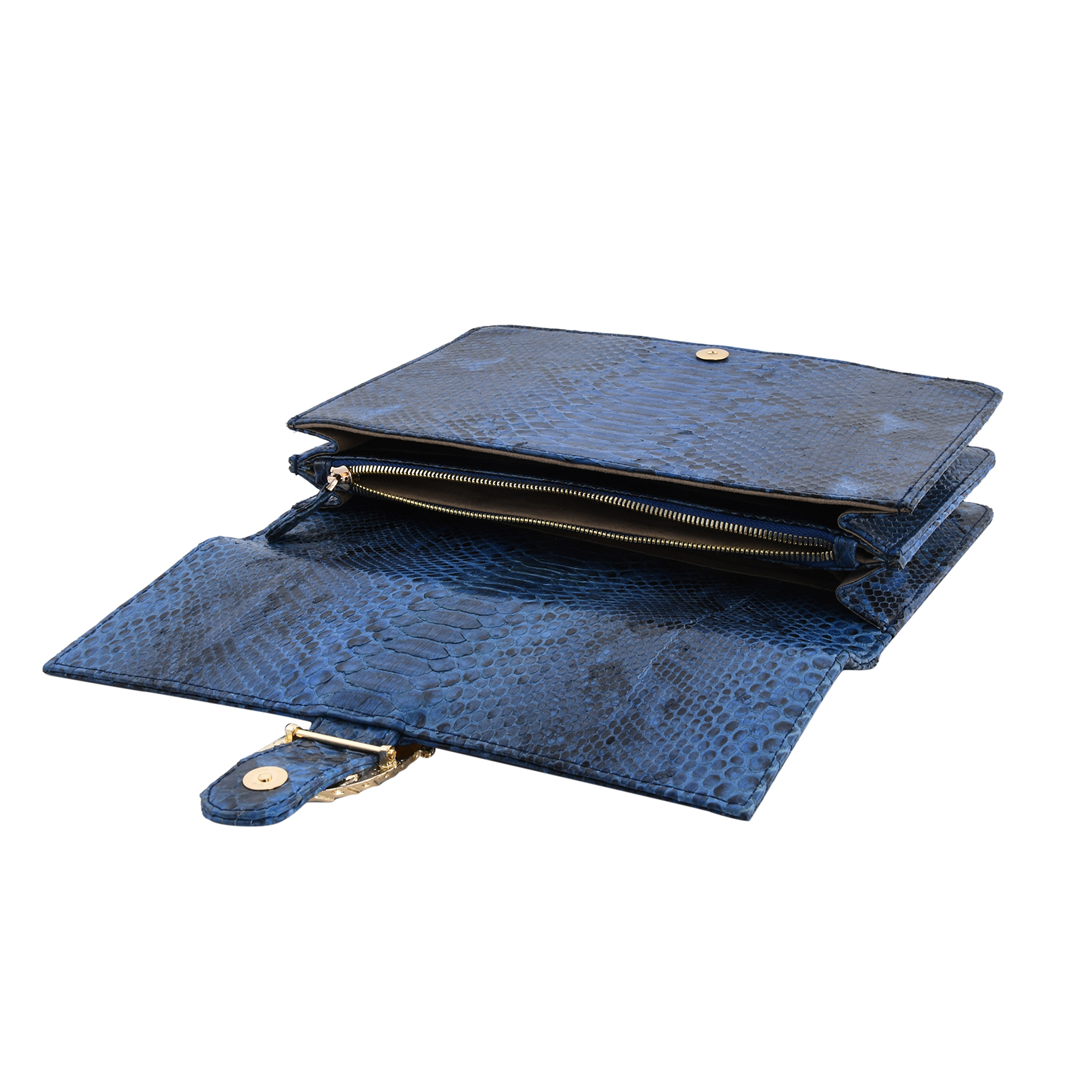 The Pelle Collection Handmade 100% Genuine Python Leather Blue Crossbody Bag