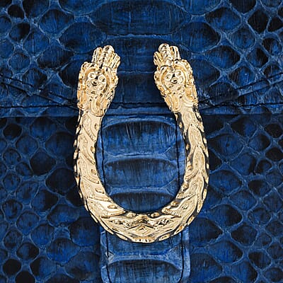 The Pelle Collection Handmade 100% Genuine Python Leather Blue Crossbody Bag