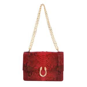 The Pelle Collection Red Handmade 100% Genuine Python Leather Crossbody Bag