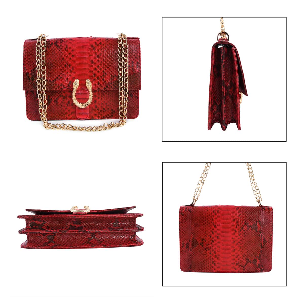 The Pelle Collection Red Handmade 100% Genuine Python Leather Crossbody Bag image number 1