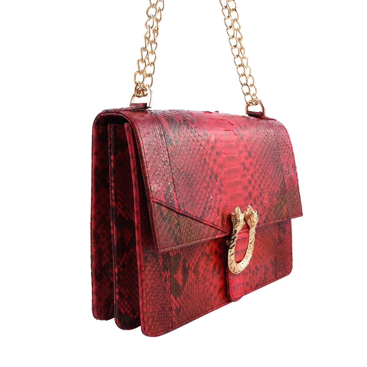 The Pelle Collection Red Handmade 100% Genuine Python Leather Crossbody Bag image number 2