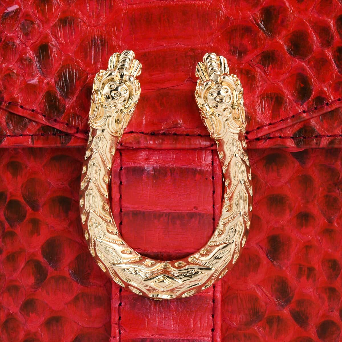 The Pelle Collection Red Handmade 100% Genuine Python Leather Crossbody Bag image number 4