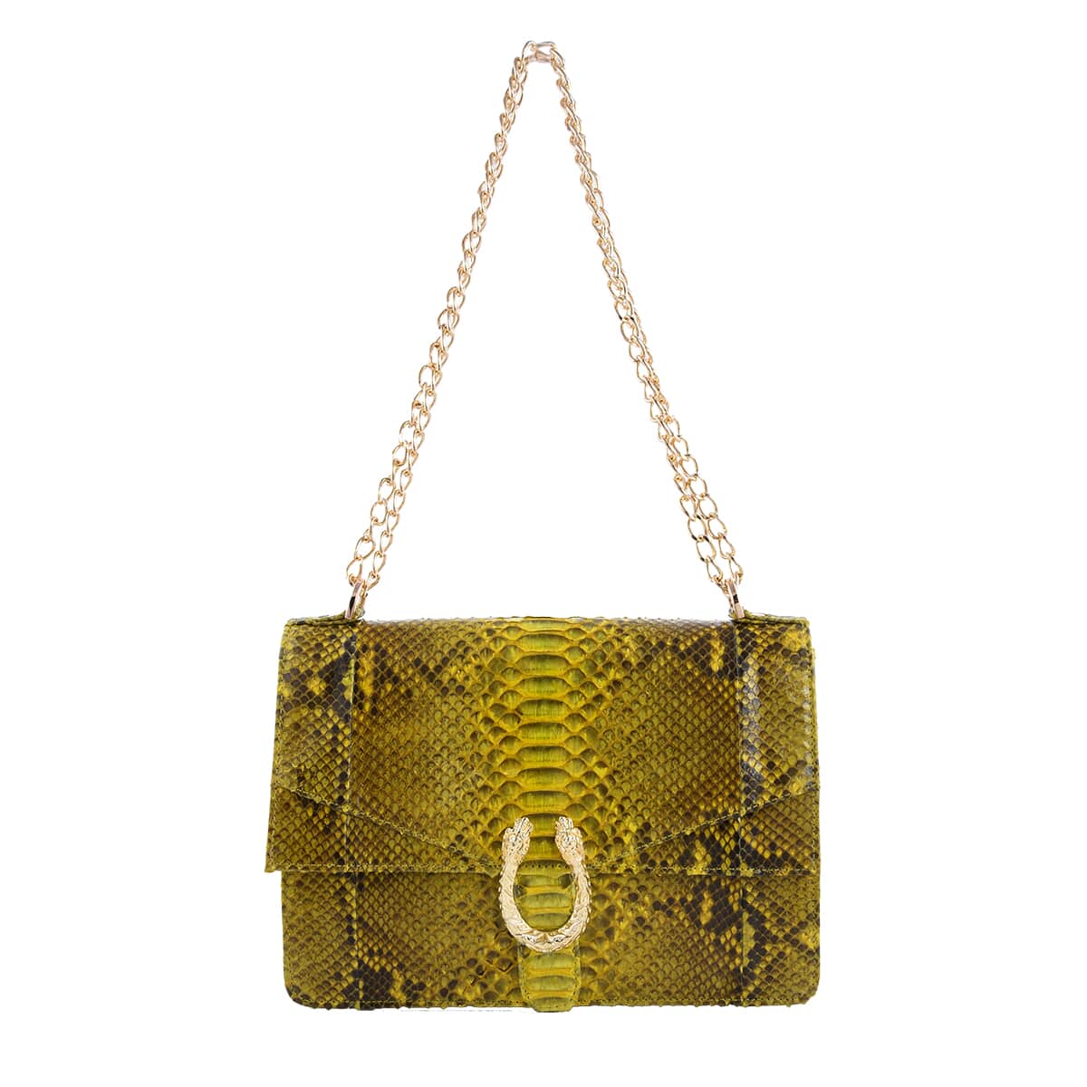 The Pelle Collection Handmade 100% Genuine Python Leather Golden & Yellow Crossbody Bag image number 0