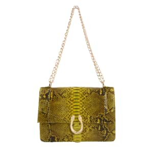 The Pelle Collection Handmade 100% Genuine Python Leather Golden & Yellow Crossbody Bag