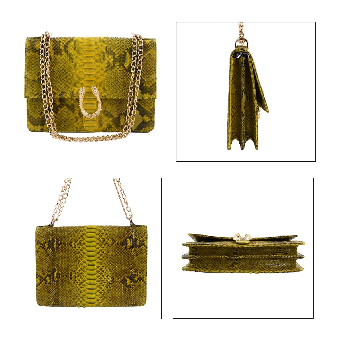 The Pelle Collection Handmade 100% Genuine Python Leather Golden & Yellow Crossbody Bag image number 1