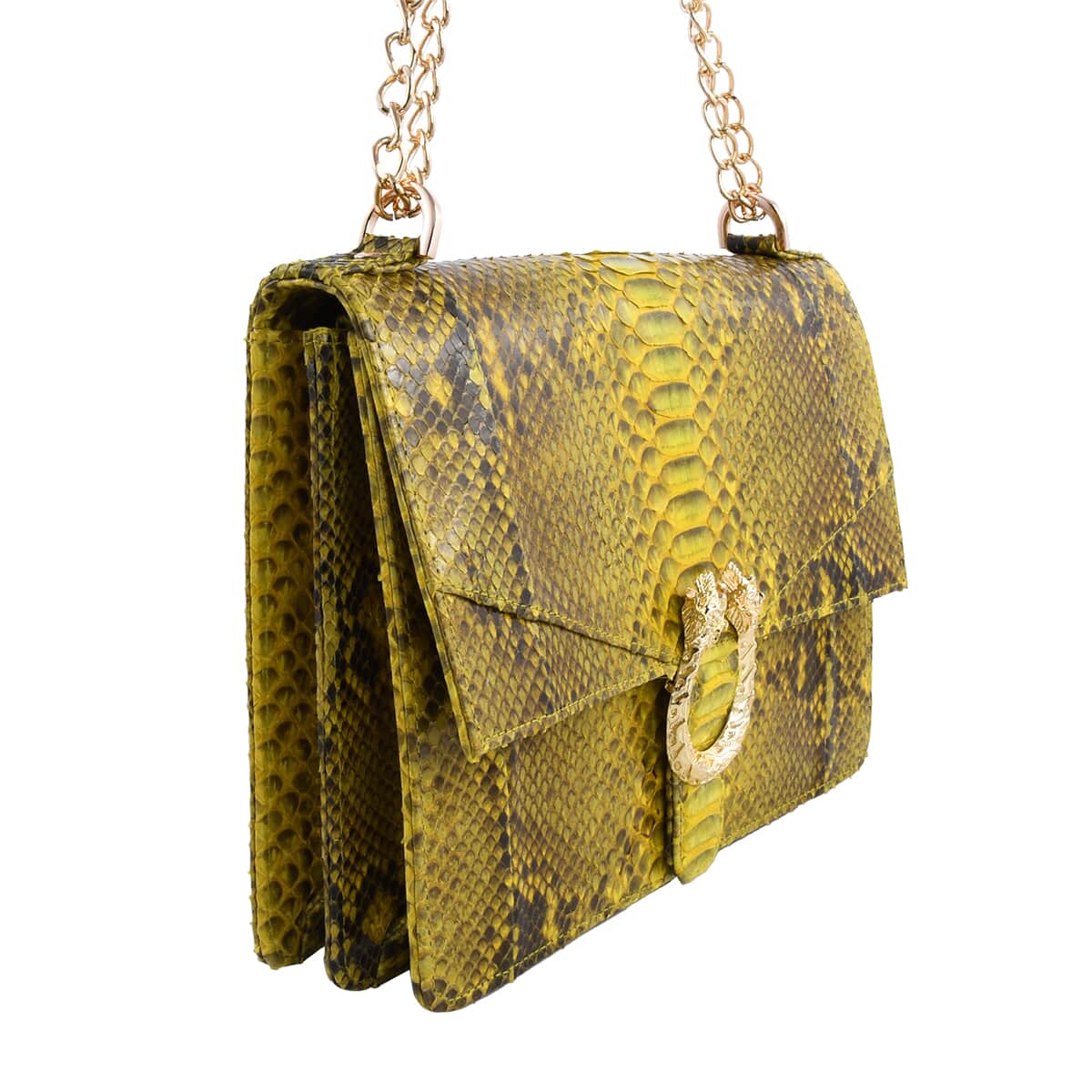 The Pelle Collection Handmade 100% Genuine Python Leather Golden & Yellow Crossbody Bag image number 2