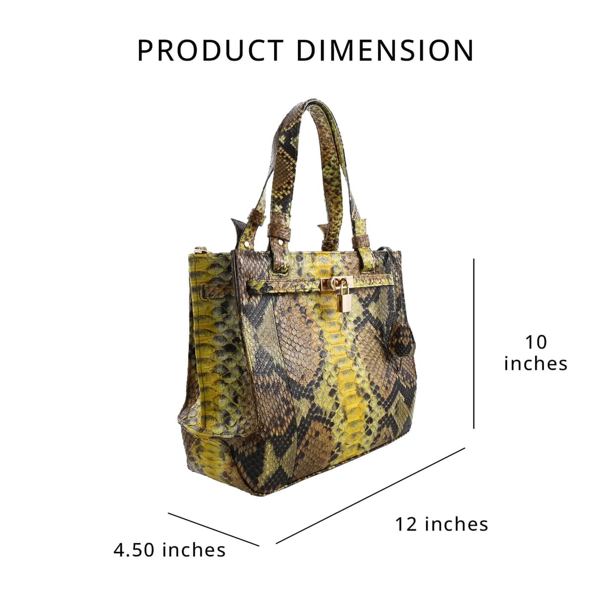 The Pelle Python Collection Handmade 100% Genuine Python Leather Yellow & Brown Tote Bag (12"x10"x4.5") image number 5