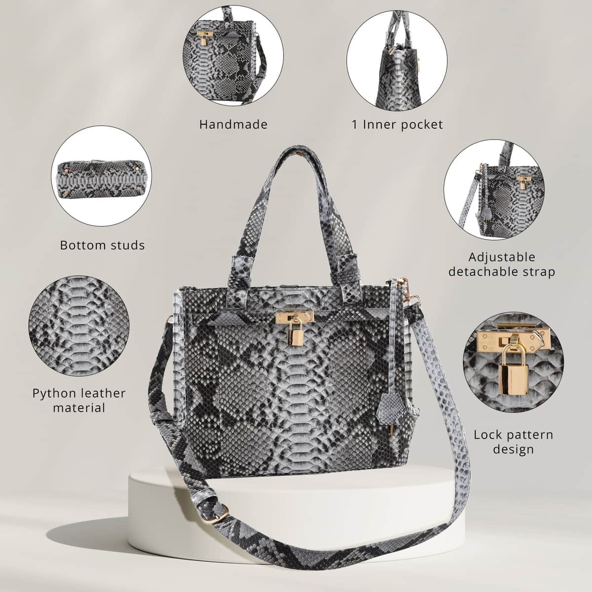 The Pelle Collection Handmade 100% Genuine Python Leather Tote Bag, Natural Color Work Tote Bag For Women, Zipper Bag For Office image number 1