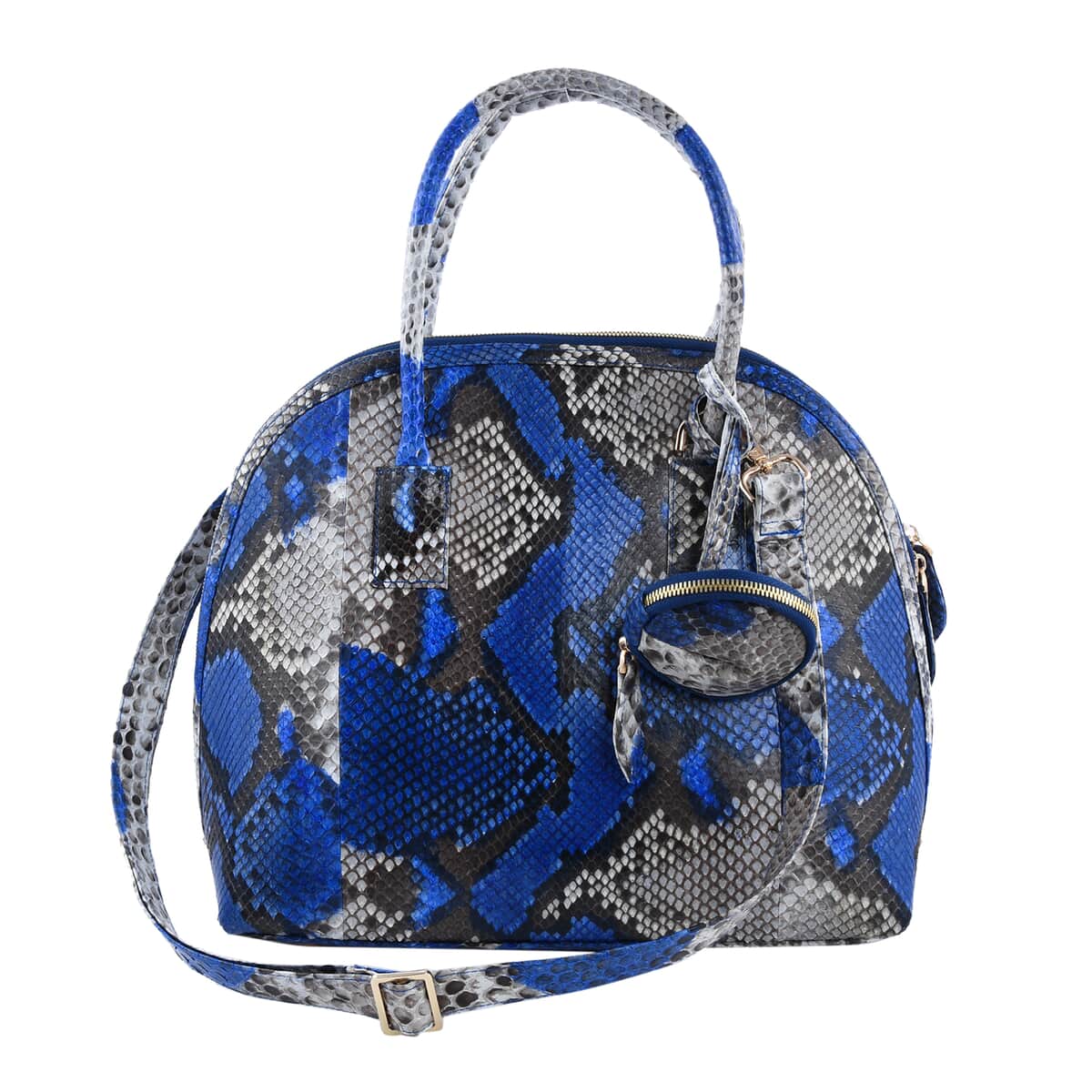 The Pelle Collection Handmade 100% Genuine Python Leather Blue Purple Tote Bag image number 0