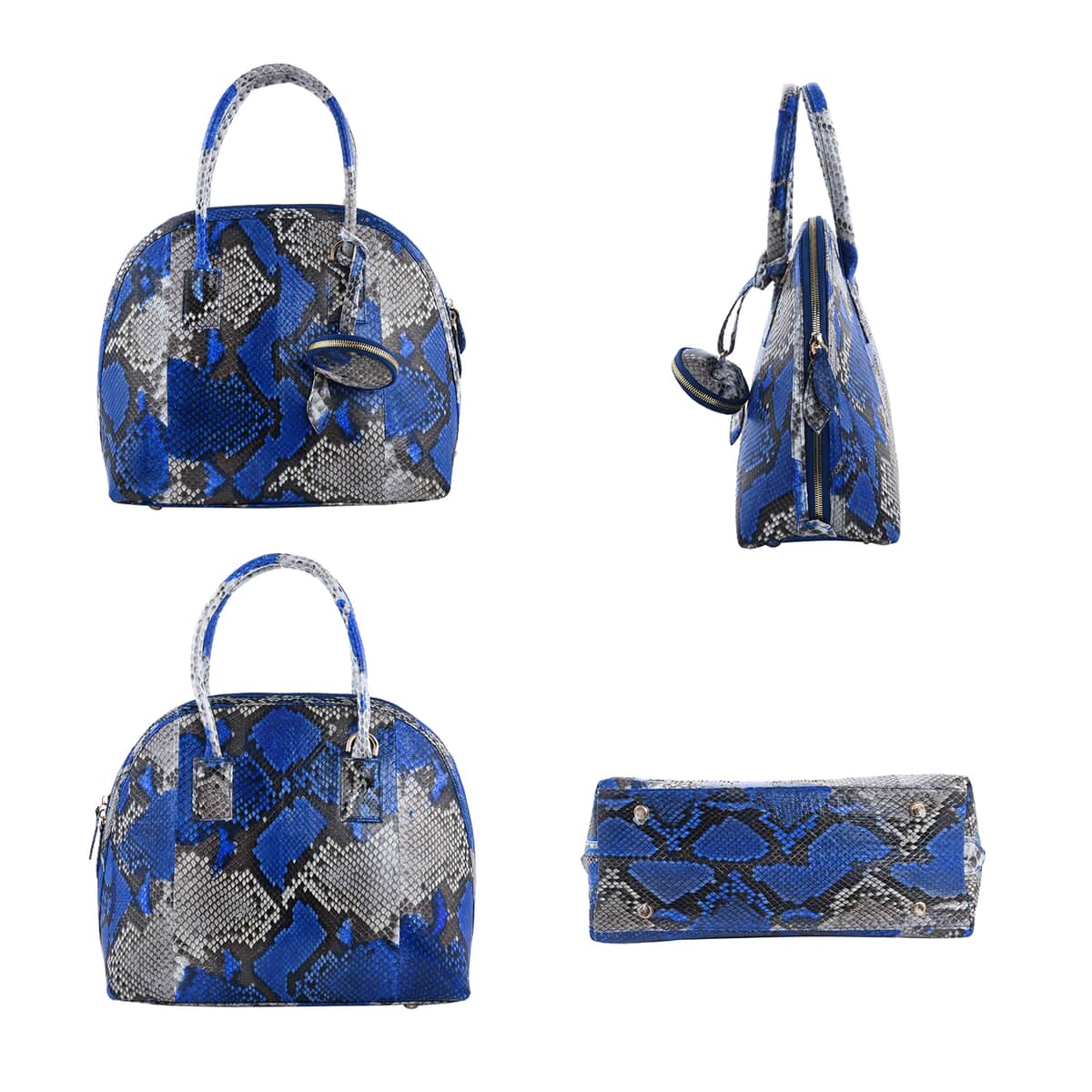 The Pelle Collection Handmade 100% Genuine Python Leather Blue Purple Tote Bag image number 1