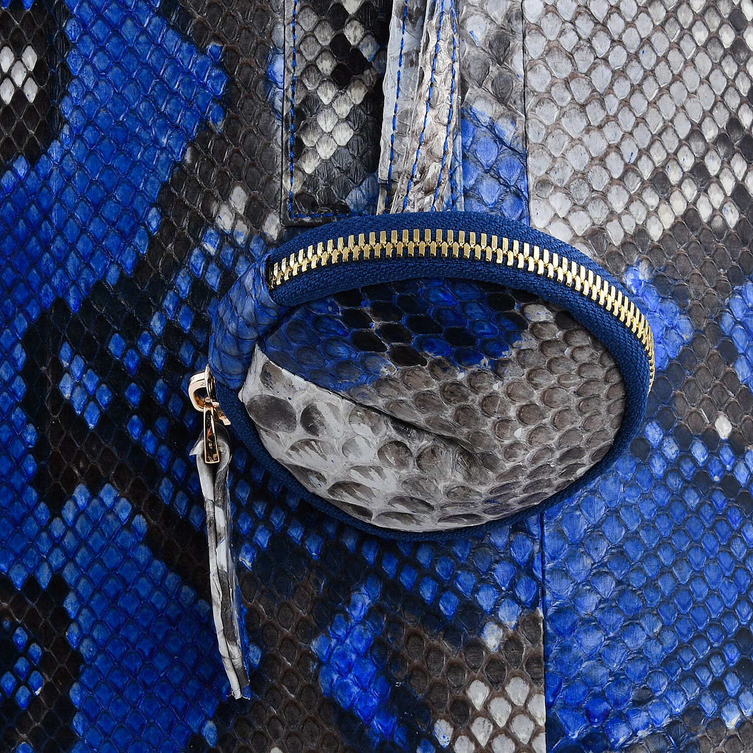 The Pelle Collection Handmade 100% Genuine Python Leather Blue Purple Tote Bag