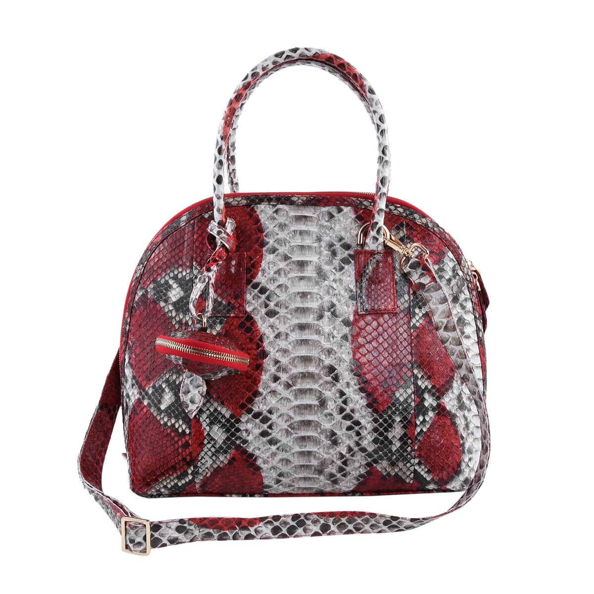 The Pelle Collection Handmade 100% Genuine Python Leather Red & Natural Color Tote Bag image number 0