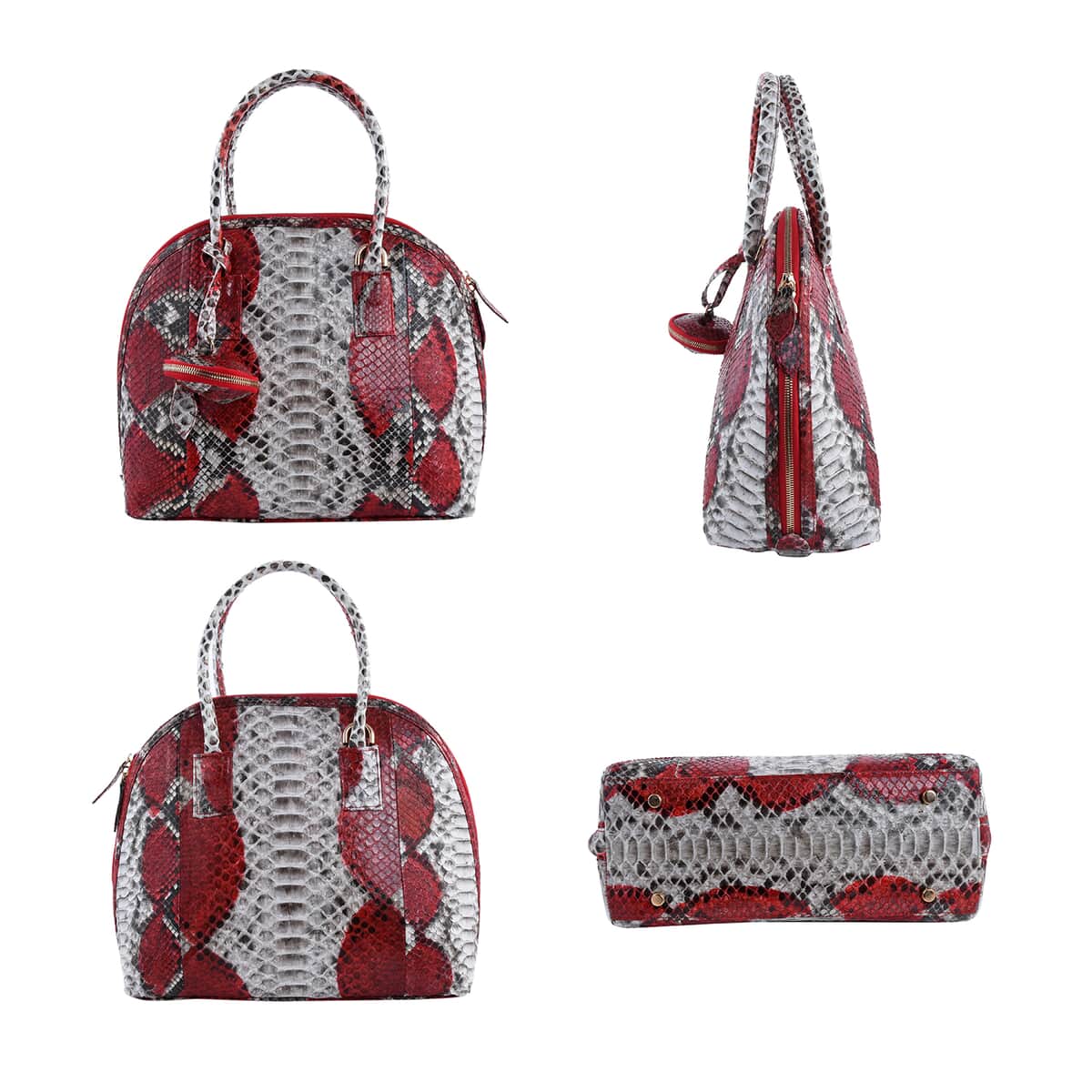 The Pelle Collection Handmade 100% Genuine Python Leather Red & Natural Color Tote Bag image number 1