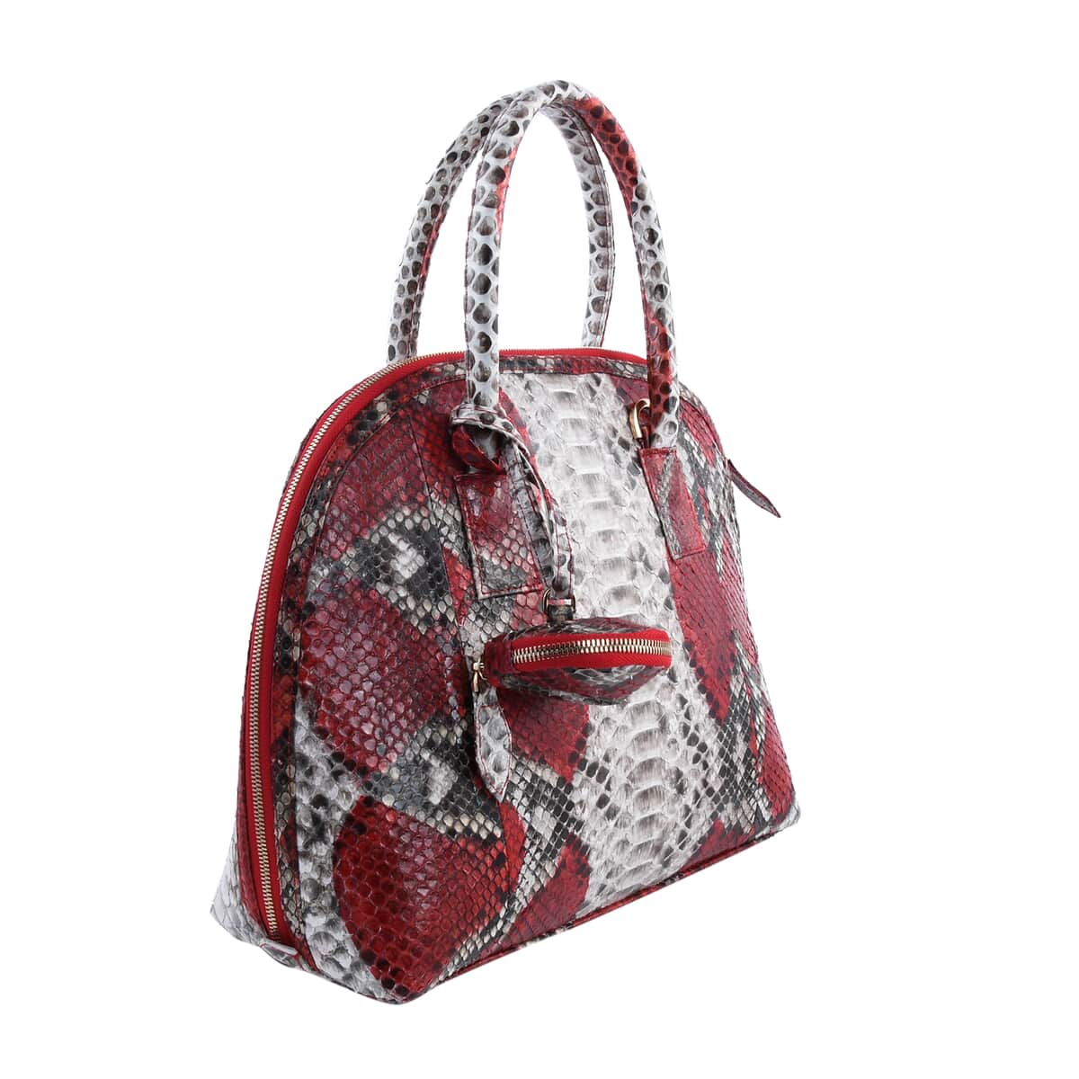 The Pelle Collection Handmade 100% Genuine Python Leather Red & Natural Color Tote Bag image number 2