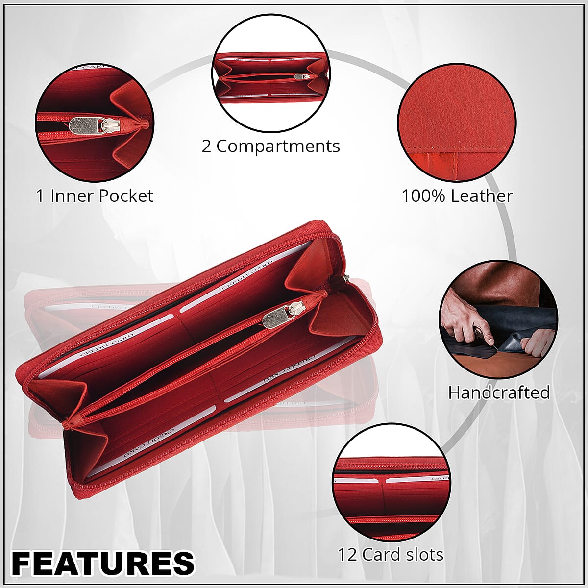 Union Code Red Croco Embossed Genuine Leather RFID Wallet image number 4