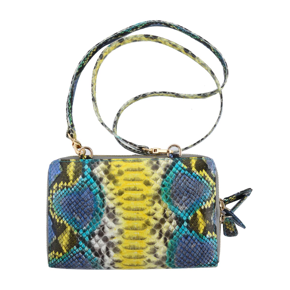 The Pelle Python Collection Handmade 100 % Genuine Python Leather Blue Crossbody Wallet (8"x5"x1.69") image number 0