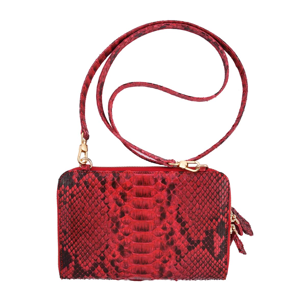 The Pelle Python Collection Handmade Red Genuine Python Leather Crossbody Wallet for Women with Long Shoulder Strap, Purse Wallet, Designer Wallet, Crossbody Bags image number 0