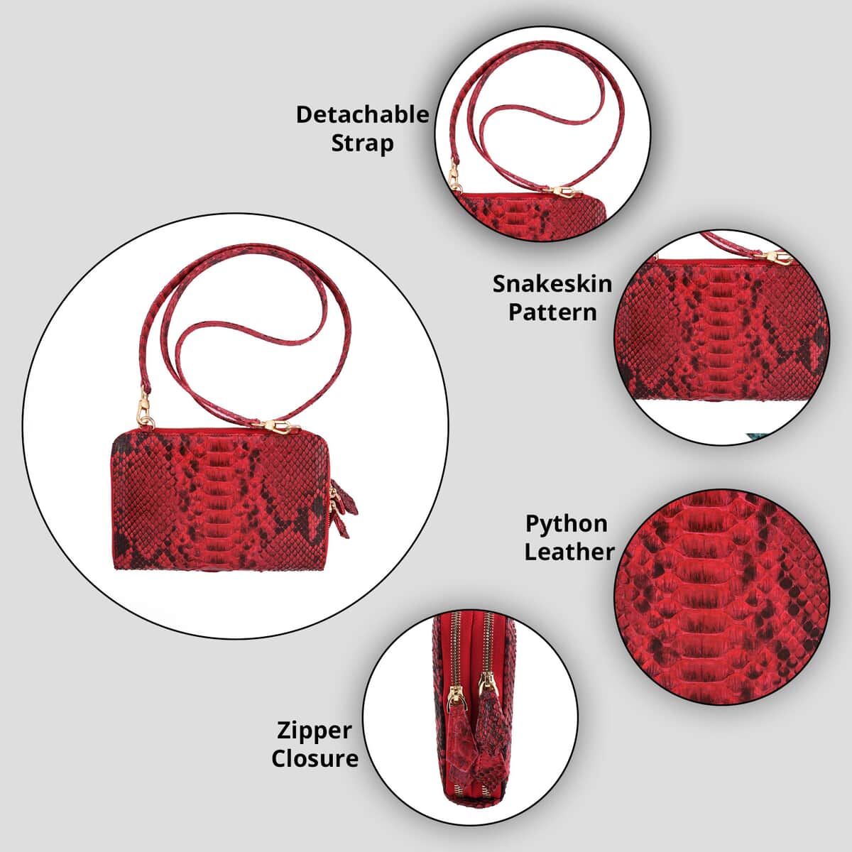 The Pelle Python Collection Handmade Red Genuine Python Leather Crossbody Wallet for Women with Long Shoulder Strap, Purse Wallet, Designer Wallet, Crossbody Bags image number 1