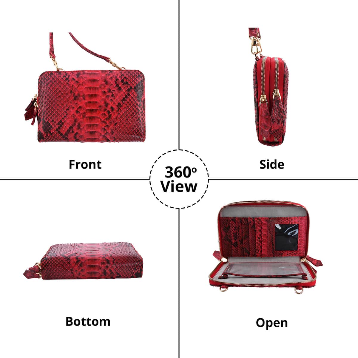 The Pelle Python Collection Handmade Red Genuine Python Leather Crossbody Wallet for Women with Long Shoulder Strap, Purse Wallet, Designer Wallet, Crossbody Bags image number 2