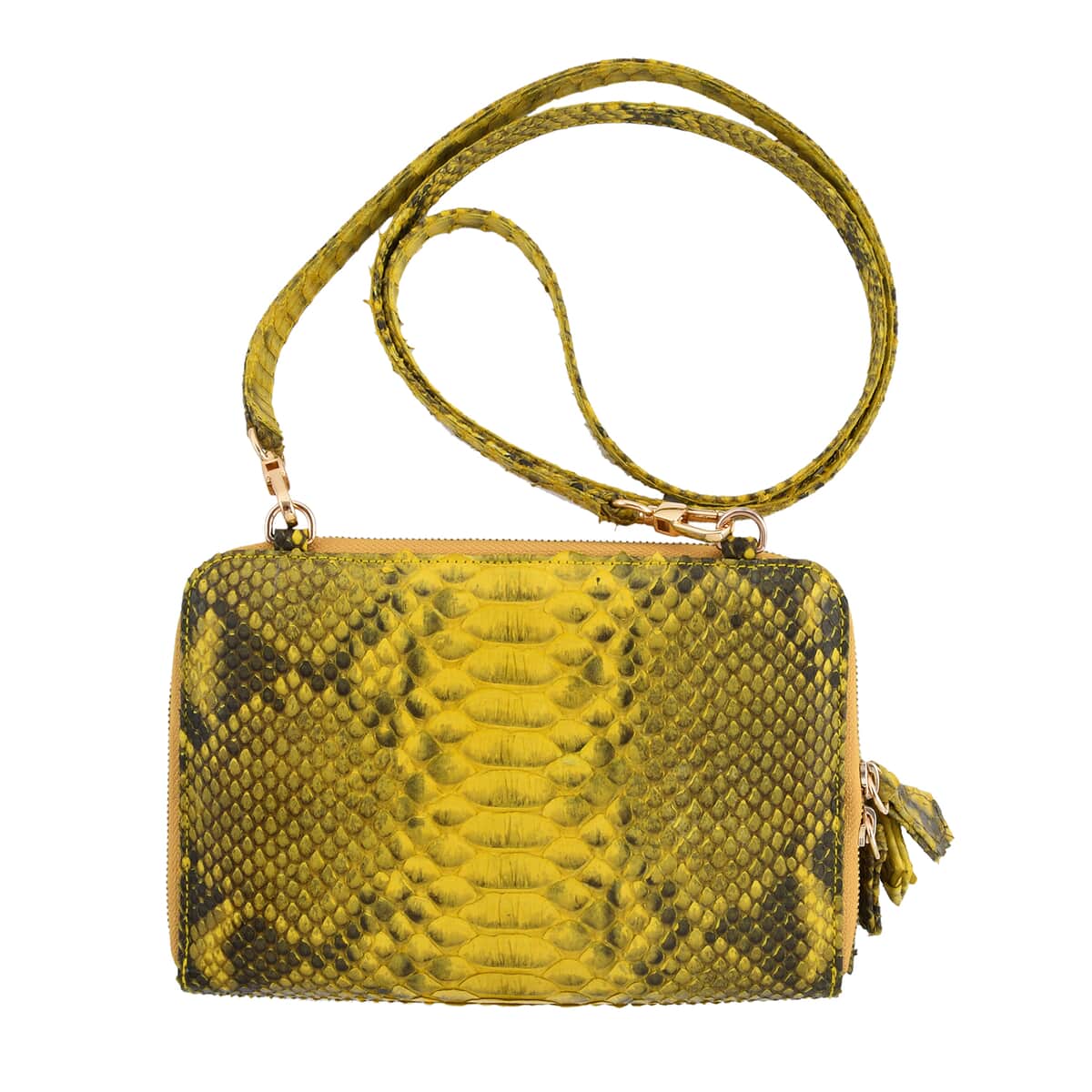 The Pelle Collection Handmade Golden and Yellow Genuine Python Leather Crossbody Wallet for Women with Long Shoulder Strap, Purse Wallet, Designer Wallet, Crossbody Bags image number 0