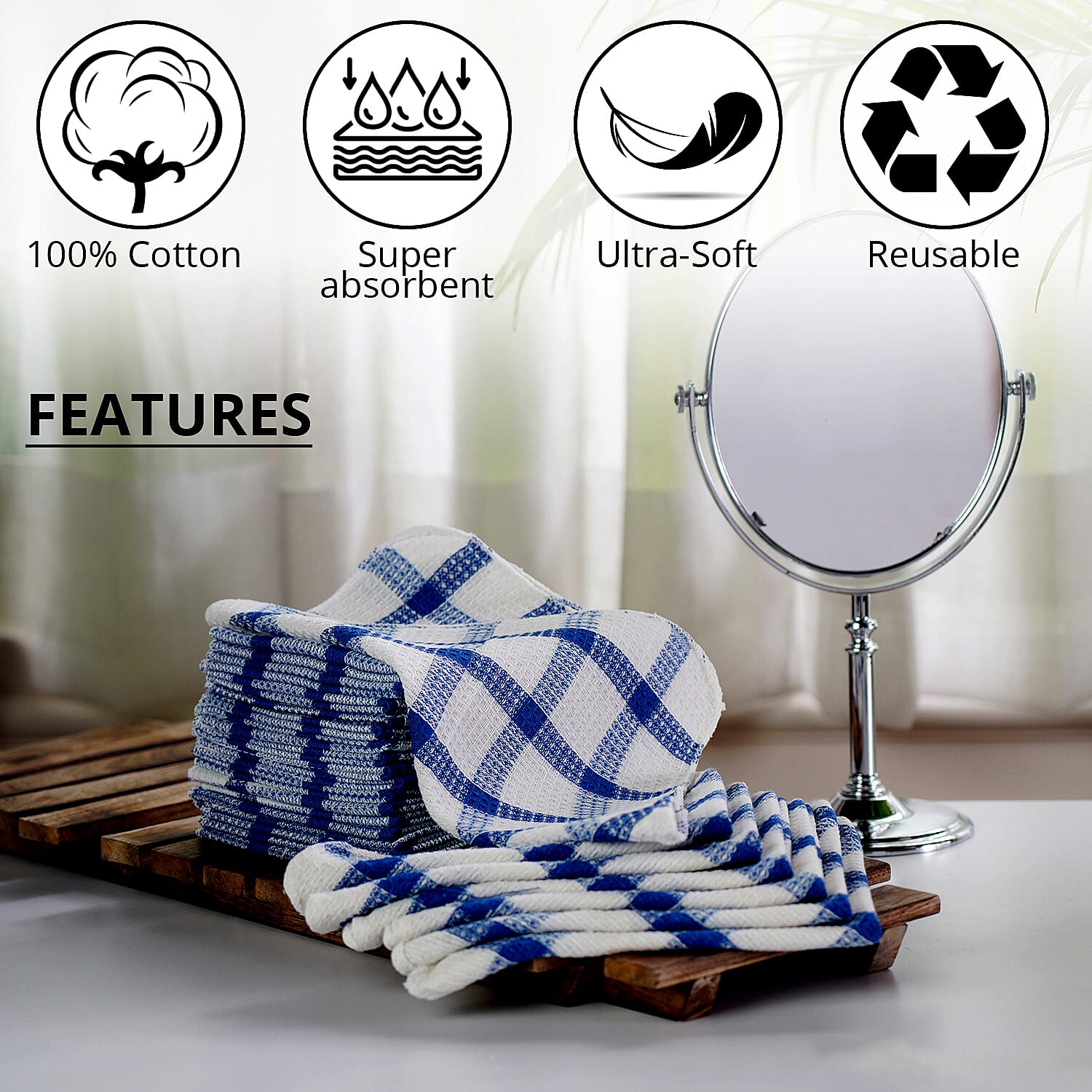 Set of 35 Blue Checkered Pattern Cotton Dish Cloth