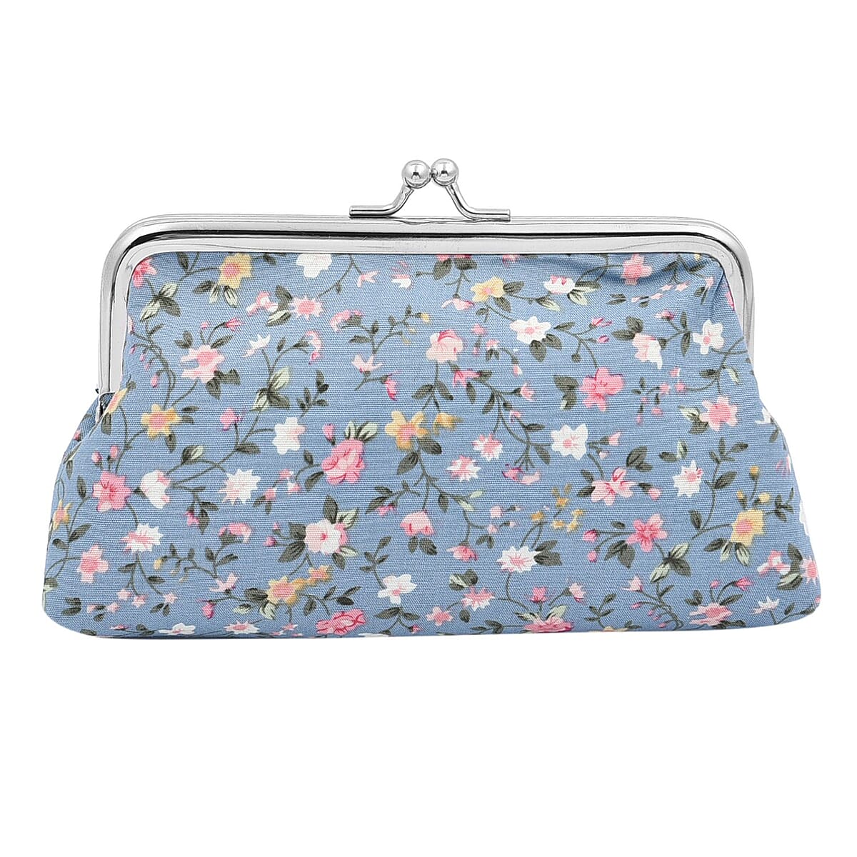 Set of 5 Blue Flower Pattern Compact Mirror, Lipstick Case, Coin Purse, Bag Holder and 2 in 1 Multi-functional Ball Point Pen image number 1